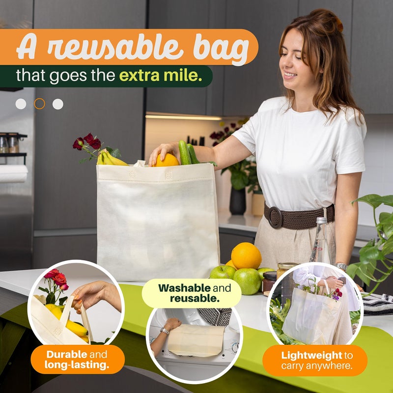 Simply Cool Reusable Grocery Bags Eco-Friendly - Large Reusable Shopping Bags, Heavy Duty Grocery Bags, 14.5"x14"x6.6" Foldable, Tote Bags Bulk (50 Pack, Cream) - Image 3